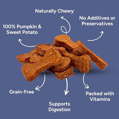 Gaines Family Farmstead Pumpkin & Sweet Potato Dog Bones – 40 oz Bag, Natural, Grain-Free Dog Treats for Digestive Health & Immunity – High-Fiber, Vitamin-Rich Chews, Made in USA