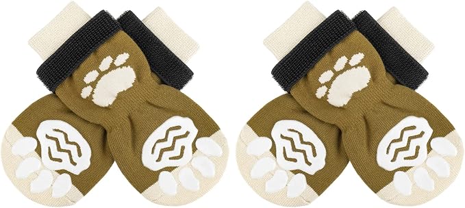Anti-Slip Dog Socks with Double Sides Grips for Small Medium Large Dogs Hardwood Floors Prevents Licking, Dog Shoes for Hot Pavement Traction Control Paw Protector for Senior Dogs, Brown S