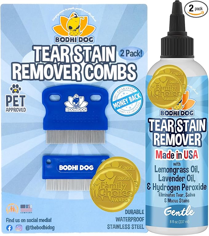 Bodhi Dog Tear Stain Remover & Tear Stain Remover Combs - Gently Removes Stains, Dirt from Pet Eyes - Safe & Gentle on Dogs and Cats - Cleans Delicate Fur - Ideal for Grooming & Tear Stain Prevention