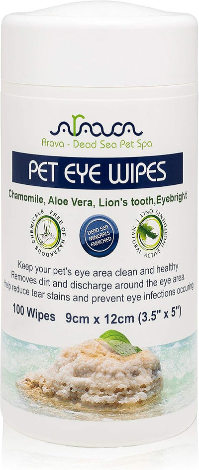 Arava Dog Eye Wipes and Cat Eye Cleaner - 100 Count Natural Dog Tear Stain Remover Wipes - Gentle Pet Wipes for Face, Eye Discharge, Booger, and Crust Removal, Safe for Puppies and Kittens