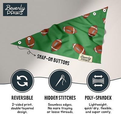 Snap-On Dog Bandana for Small Medium Large Pets, Dogs Cats Adjustable Handkerchief Scarf for Girl & Boy, Funny Cute Puppy Apparel & Accessories (Green Rugby Balls, X-Large)