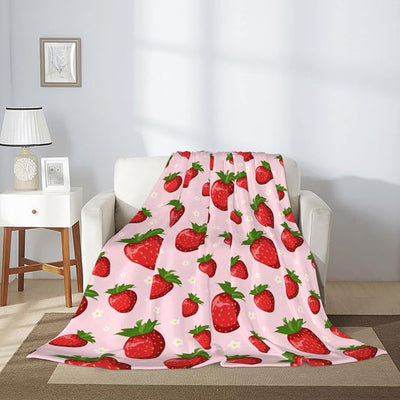 Strawberry Throw Blanket for Women Kids, Strawberry Gifts for Girls Women Teens Mom Birthday, Soft Warm Cozy Fruit Pattern Fleece Blanket for Travel, Cute Pink Home Room Decor for Couch, Bed 50“x60”
