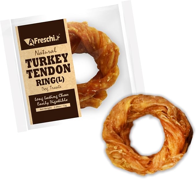 Turkey Tendons for Dogs, USA-Sourced, Healthy Dog Treats, Rawhide-Free Puppy Chews, Long Lasting, All Natural, Hypoallergenic Dog Treats for Large Breeds, 1 Count Pack Ring (L)