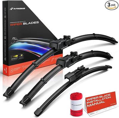 A-Premium 24"+18"+12" Windshield Wiper Blades with Wear Indicator & Towel | Compatible with BMW E84 Series X1 2010 2011 2012, Front Rear Wipers Blade Set for TL2/FR_2B Arm Connector, Pack of 3