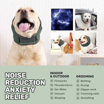 Dog Calming Hoodie, No Shake Ear Wraps for Dogs, Adjustable Dog Ear Muffs for Noise Protection, Ear Wrap Head Cover for Anxiety Relief & Hematoma (Olive Green, M(Head Circle:13.8"-18.9"))