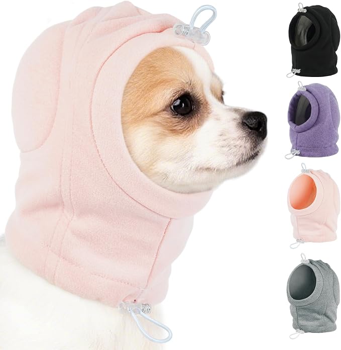 MIGOHI Small Dog Anxiety Relief Ear Muffs - Anti-Slip Dog Ear Cover for Thunderstorm, Fireworks, Sound Reducing Ear Padding & Keep Warm Wrap for Small Dog,M,Pink