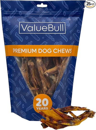 ValueBull Duck Feet for Dogs, 25 Count - All Natural Glucosamine Chondroitin Collagen Dog Chew, Hip and Joint, Single Ingredient