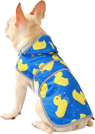 Dog Raincoat for Medium Dogs Waterproof Jacket Hooded Rain Coats with Reflective Strips Leash Hole & Poncho Adjustable Fit (ShinyDuck,M)