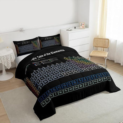 Erosebridal Chemistry Theme Bedding Sets Twin Size, Periodic Table of Elements Comforter Set, Science Chemistry Lovers Duvet Sets for Kid Teens Boys Man Bedroom Decor Bedding Set, Black