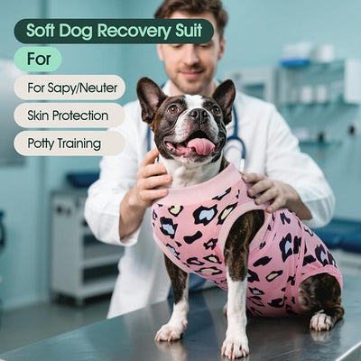 Kuoser Dog Recovery Suit for Dogs After Surgery,Professional Surgical Onesie for Female Male Dogs Spay Neuter,Soft Dog Surgery Suit Bodysuit for Abdominal Wounds Skin Disease,Pink Leopard M