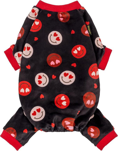 Fitwarm Hearts Eyes Smily Face Dog Pajamas, Cozy Valentines Outfit for Small Dogs Boy Girl, Festive Pet Clothes, Black, Red, XXL