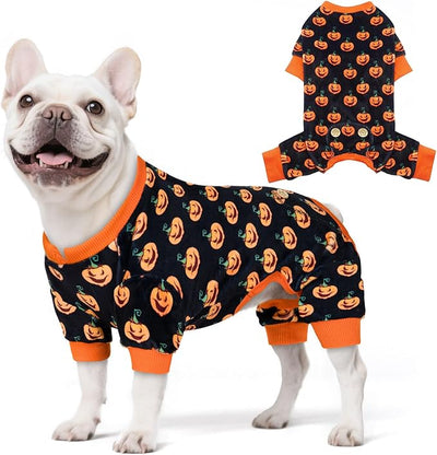 KYEESE Halloween Dog Pajamas for Small Dogs Boy Girl Adorable Pumpkin Dog Pjs Festival Pet Onesie Stretchable Doggy Clothes 4 Legs Doggie Jammies Halloween Costumes,Medium