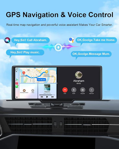 Wireless Carplay Screen for Car, 10.26" Apple Car Play & Android Auto Screen, Car Tablet, Audio Receivers Touchscreen with GPS Navigation/Mirror Link/Siri/FM (No Front & Rear Cameras)