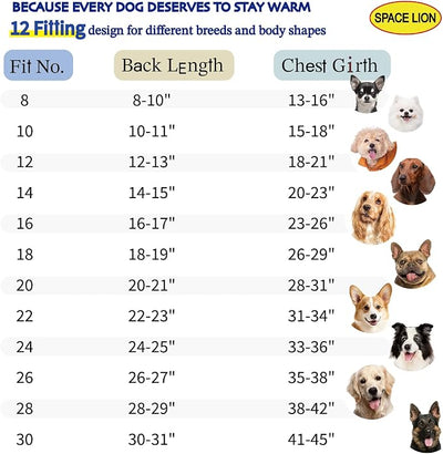 SPACE LION Dog Puffer Jacket, Down Winter Coat, Durable Outdoor Coat for Cold and Windy Conditions, Lightweight & Adjustable Fit Coats for Small & Medium Dogs, (Alaskan Blue, Size 12 Gift Box)