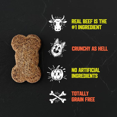 Killer Crunchies Dog Treats, Crunchy Healthy Snack for Puppies and Adult Dogs, Made with Real Beef, Sweet Potato Recipe, Grain Free, Natural Ingredients, 14 oz Bag