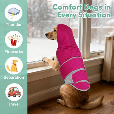 Dog Anxiety Shirt with Hood, Thunder Vest Noise-Reducing, Skin-Friendly Relief Calming Jacket for Storm, Separation, Festive Fireworks, Vet Visits, S, Bright Red