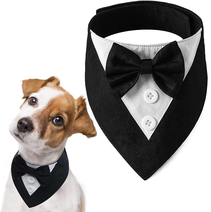 Dog Tuxedo for Large Dogs,Dog Formal Suit Dogs Attire Pet Bow Tie Puppy Party Costumes Cat Tux Outfits Pets Bandana Cosplay Adjustable Bowties Wedding Birthday Valentines Black L