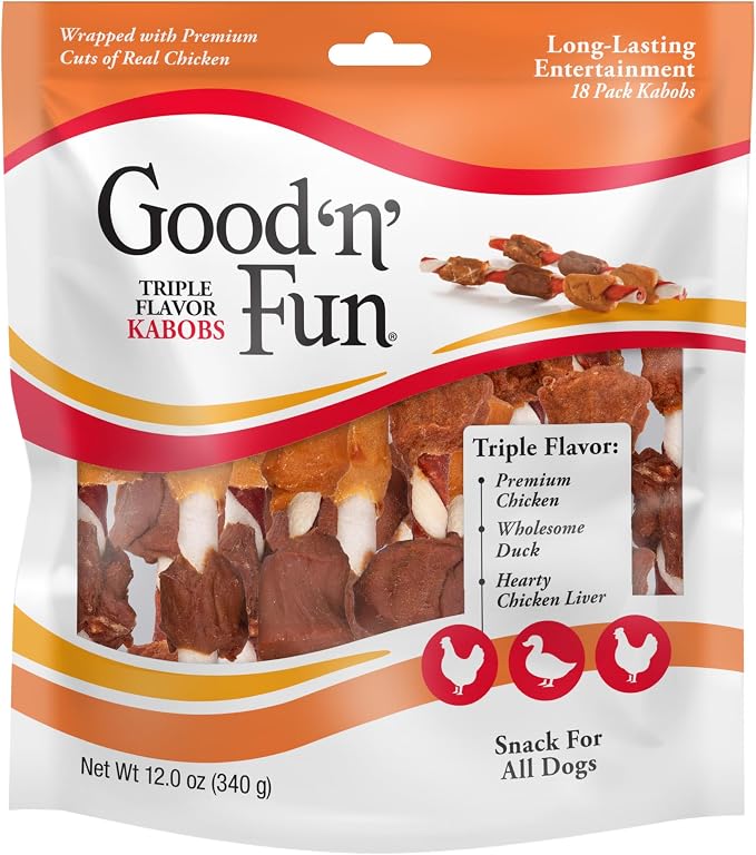 Good n' Fun Kabobs Long-Lasting Dog Treat, With Real Proteins, Beef Hide and Premium Chicken, Supports Dental Health, Mental Stimulation, 18 count
