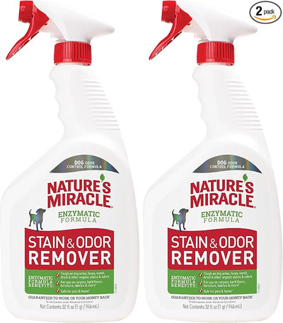 Nature’s Miracle Stain and Odor Remover Dog, 32 Ounces, Everyday Mess Enzymatic Odor Control Formula (Pack of 2)