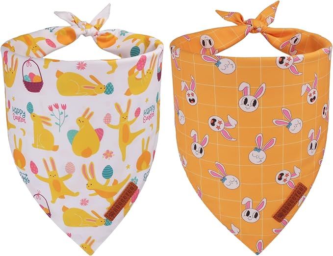 ADOGGYGO Easter Dog Bandanas, Bunny Egg Print Puppy Scarf, Premium Fabric, Adjustable Fit Happy Easter Bandanas for Small Dogs (Small)