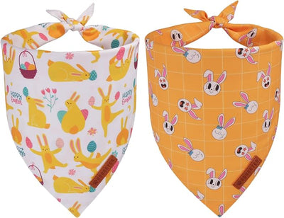 ADOGGYGO Easter Dog Bandanas, Bunny Egg Print Puppy Scarf, Premium Fabric, Adjustable Fit Happy Easter Bandanas for Medium Large Dogs (Large)