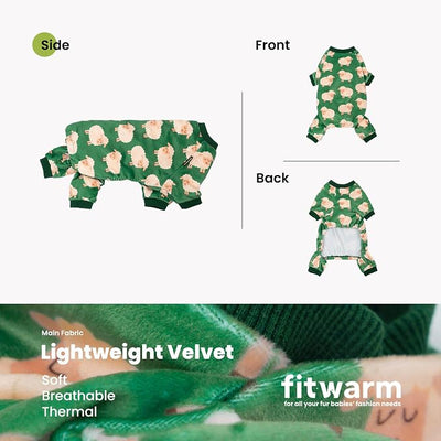 Fitwarm Funny Sheep Dog Pajamas, Warm Winter Dog Clothes for Small Dogs Boy Girl, Cozy Pet Onesie with Feet, Green, White, Medium
