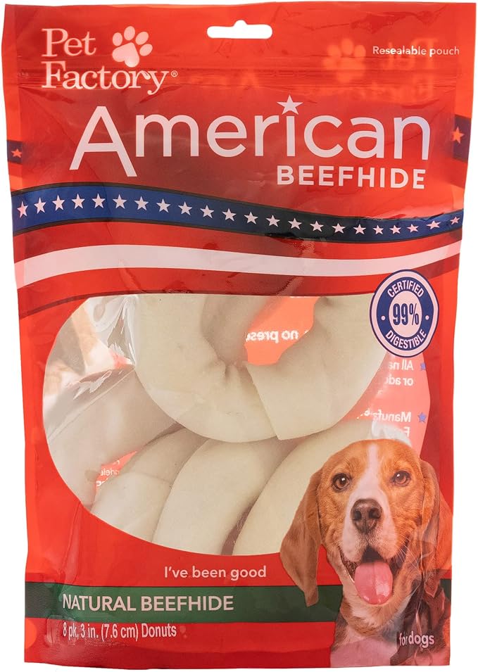 American Beefhide 3-4" Donuts Dog Chew Treats - Natural Flavor, 8 Count/1 Pack