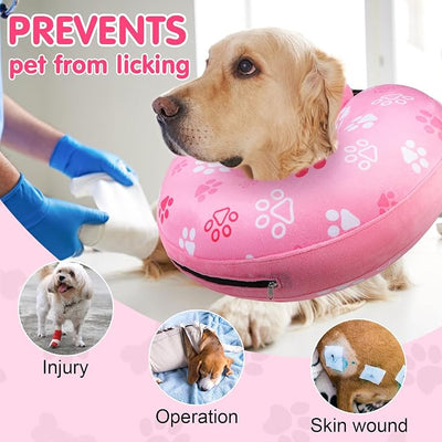 BEAUTYZOO Dog Cone Alternative After Surgery for Large Medium Small Dogs, Soft Inflatable Cone Collar for Dogs Cats, Pet Neck Donut E Collar Dog Recovery Collars to Stop Licking, Paw Pink, XL