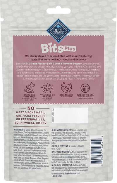 Blue Buffalo Blue Bits Plus Skin & Coat and Immune Support Dog Treats, Salmon, 9.5-oz. Bag (Pack of 2)