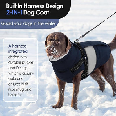 AOFITEE Dog Winter Coat, Dog Coat with Harness Built in, Dogs Jacket for Large Dogs, Reflective Waterproof Pet Puffer Jacket Snowsuit, Warm Fleece Windproof Pet Sweater for Cold Weather, XL
