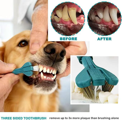 Dog Toothbrush Kit, 360-Degree Finger Three-Sided Design, Replaceable Brush Heads, Easy Teeth Cleaning and Dental Care (7 Pack)