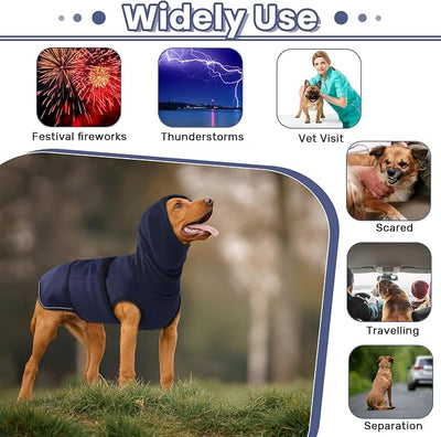 Dog Anxiety Vest with Hoodie,Breathable Dog Thunder Jacket for Thunderstorms,Fireworks,Vet Visits,Separation,Adjustable Calming Vest for Small Medium Large Dogs,Navy,3XL