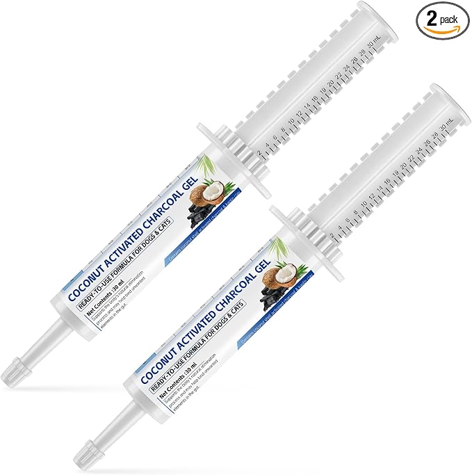 Activated Charcoal for Dogs & Cats 30 ml (2 Tubes), Pet Emergency Toxin Absorber, Digestive Health Support, pet First Aid Kit Essential for Multi-Pet Households
