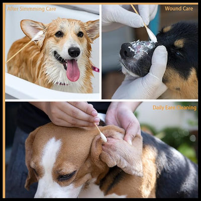 eyxformula 6 Inch Long Cotton Swabs for Pet Cleaning, Bamboo Handle, Pet Ear Cleaning Solution Supplies for Dogs and Cats (200 pcs Large Cotton swabs)