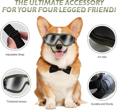 Dog Sunglasses Goggles, UV Wind Dust Fog Protection Pet Glasses Eye Wear Protection with Adjustable Strap for Medium or Large Dog (Green)