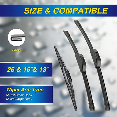 5 PLUS® Silicone Windshield Wipers Replacement for 2012-2016 HONDA CR-V CRV Wiper Blades(Set of 3),Automotive Replacement Windshield Wiper Blades For My Car-26"/16"/13"