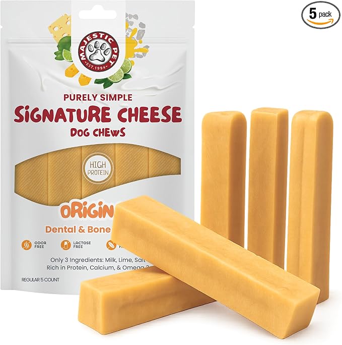 Majestic Pet Himalayan All-Natural Cheese Dog Chews - Long Lasting Dental Chew for Dogs - Healthy Pet Treats with Beneficial Ingredients (Dental & Bone Support, Regular, 5 Pack)