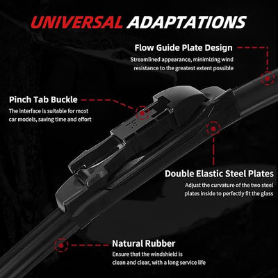 OTUAYAUTO Premium Windshield Wiper Blades - Replacement for Ford Mustang 10-23, Lincoln MKZ 13-20 - Precision Fit, All-Weather Performance, Pinch Tab Front Window Wiper Blades - 22"+20" (Pack of 2)