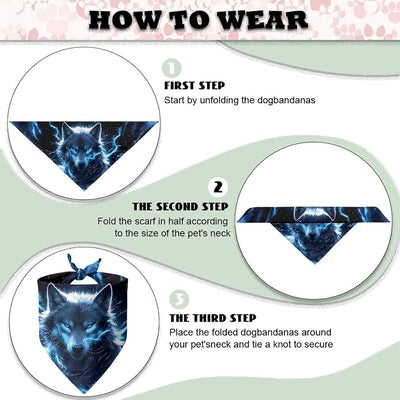 KEIAHUAN Blue Wolf Bandanas Dog Bib Adjustable Scarf Pet Bandana Classic Triangle Handkerchief Reversible Pet Costume Accessories 1PCS