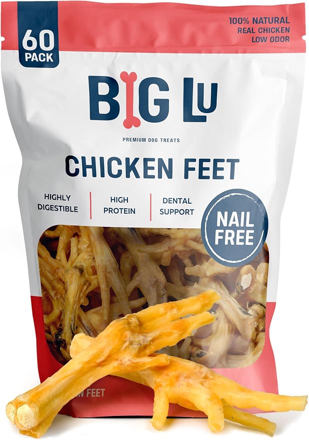 Nail-Free Chicken Feet Dog Chews, (60 Pack) |100% Natural Single-Ingredient Treats, Rawhide-Free, Long-Lasting, Rich in Glucosamine and Chondroitin for Joint Health
