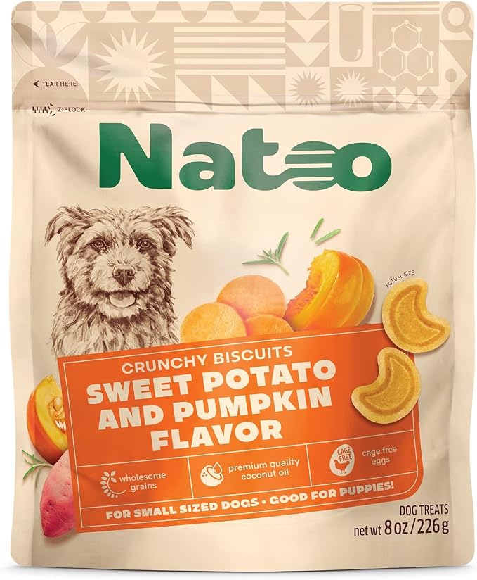 Biscuits for Small Dogs & Puppies, Sweet Potato & Pumpkin, 8 oz | Crunchy Dog Treats, Rich in Omega 6, Prebiotics & Fiber, Antioxidants for Immunity, Healthy Natural Canine Biscuits