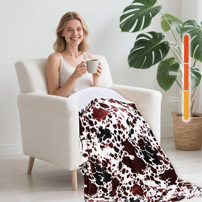 USB Type-C Powered Heated Throw Blanket for Women, 50" X 60" 9V 18W Portable Cow Print Electric Heating Blanket with 3 Heat Settings, 8-Zone Graphene Heating Blankets for Couch Car Office Outdoor