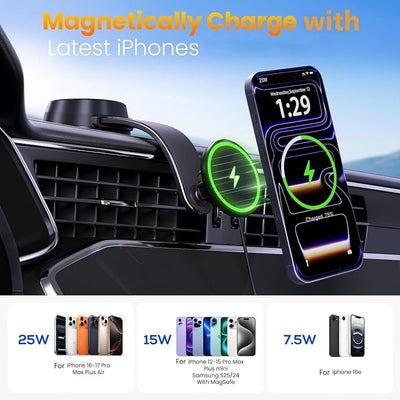 Upgrade [for Qi2.2-Certified] 25W for MagSafe Wireless Car Charger Mount, 2XFast Charging[90+LBS Safe Suction] Magnetic Phone Holder Dashboard Windshield for iPhone 17/16/15/14/13/12 Pro Max,Inky