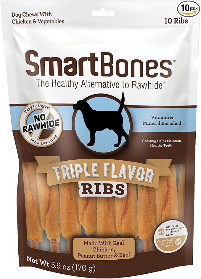 No Artificial Colors or Preservatives Rib and Wing Chews, Treat Your Dog to a Fun Shapped Triple Flavor Chew 10 Count (Pack of 1)