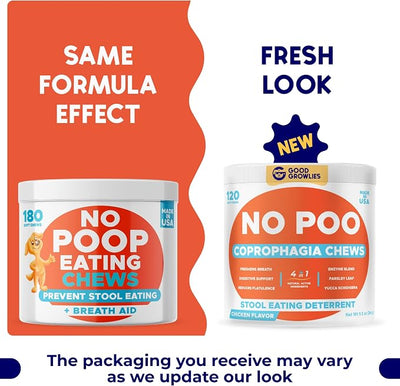 Chew No Poo - Coprophagia Treatment for Dogs - Prevent Dog Poop Eating - Natural Stool Eating Deterrent + Breath Aid - Probiotics & Digestive Enzymes - Boosts Gut Health - Made in USA - 120 Soft Chews