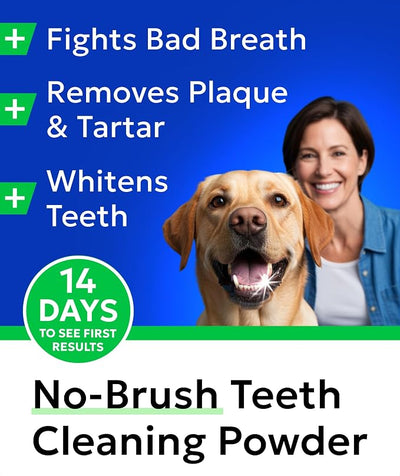 Bark&Spark Dog Teeth Cleaning Powder & Breath Freshener, Dental Powder Cleaner for Bright Teeth - Plaque and Bad Breath Advanced Remover for Dogs, Pet Oral Care Bright Co Lab Pro Formula - 90 Servings