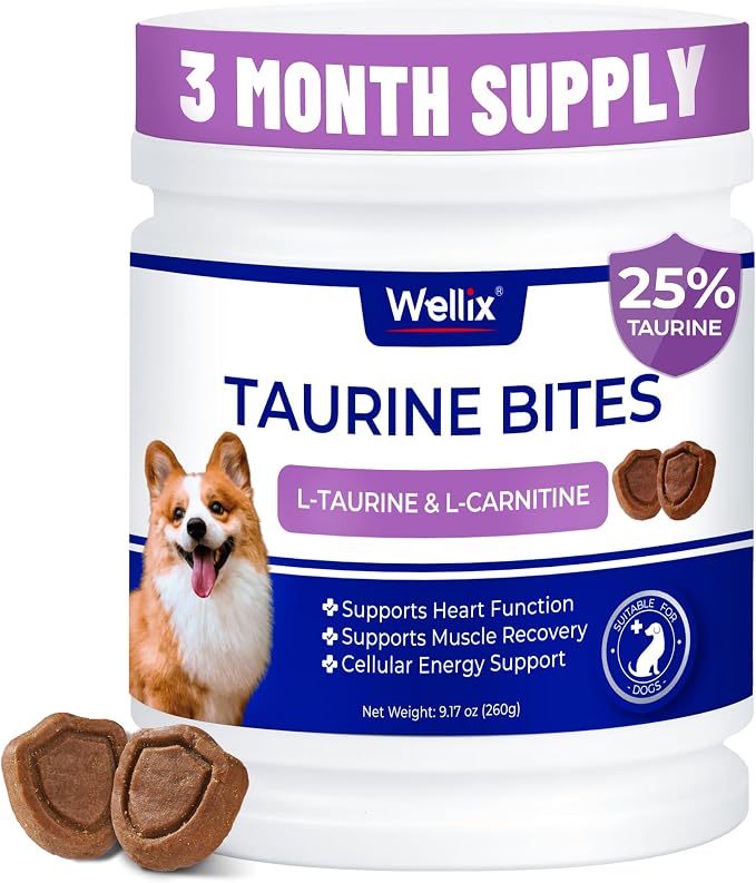 9.17 oz, 25% Taurine for Dogs - Healthy Heart Supplements for Dog Chewable with CoQ10, Fish Oil, Vitamins, L-Carnitine - Heart Muscle Function & Cardiovascular Health, Antioxidant Support