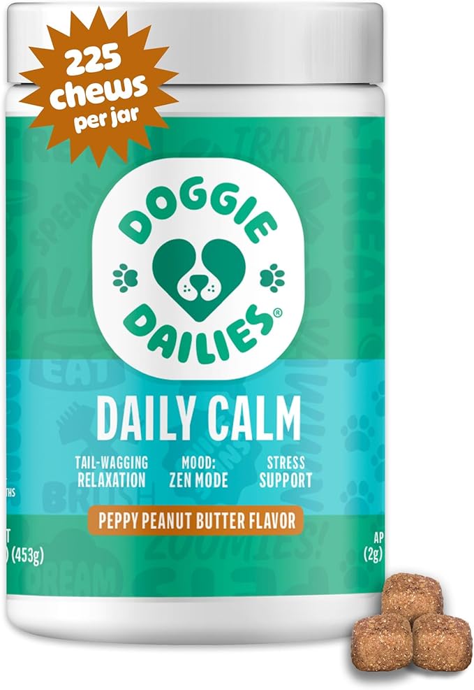 Calming Chews, Melatonin & Chamomile for Stress Relief, Relaxation & Anxiety (Peanut Butter, 225 Soft Chews)