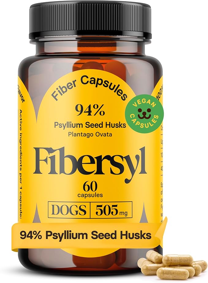 FiberSyl Prebiotics for Dogs Digestive Health - Dog Fiber Supplements for Constipation Relief & Support - Psyllium Husk Seed for Dog' Digestion Problems - Dog Stool Hardener - 60 Capsules