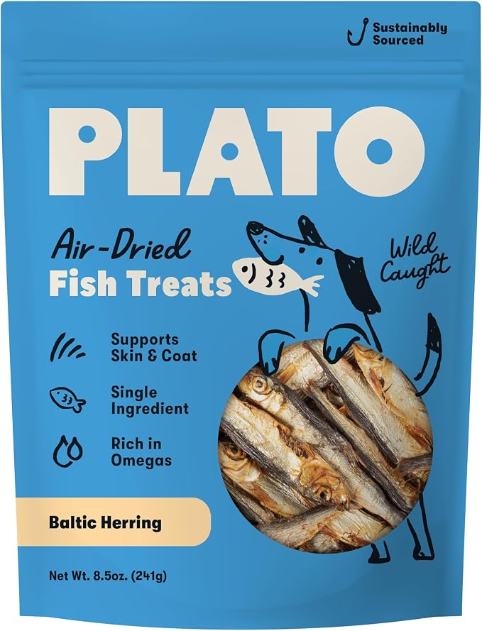 Plato Single Ingredient Wild-Caught Baltic Herring Dog Treats, Air-Dried Whole Fish, Omega-Rich Skin & Coat Support, 8.5 oz